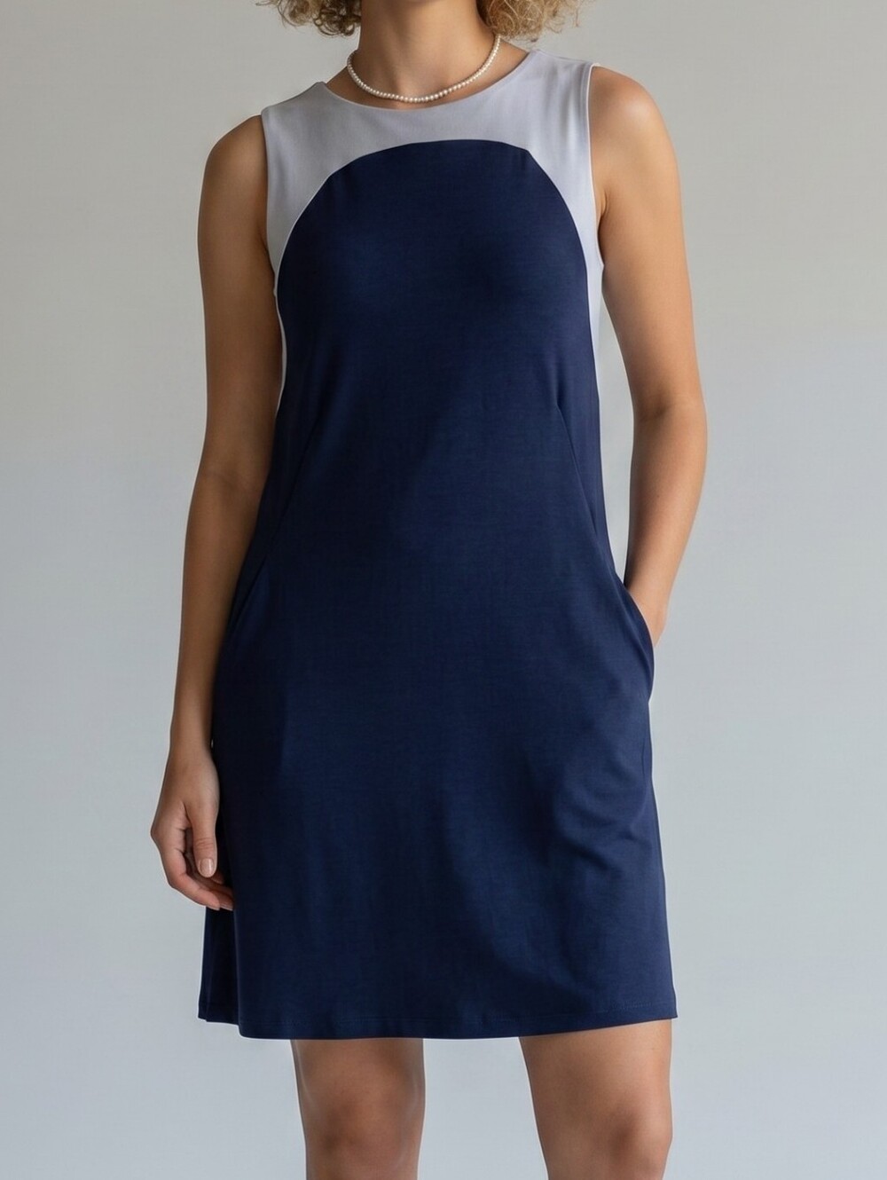 Lilla P Navy and Light Blue Colorblock Sleeveless Mini Dress